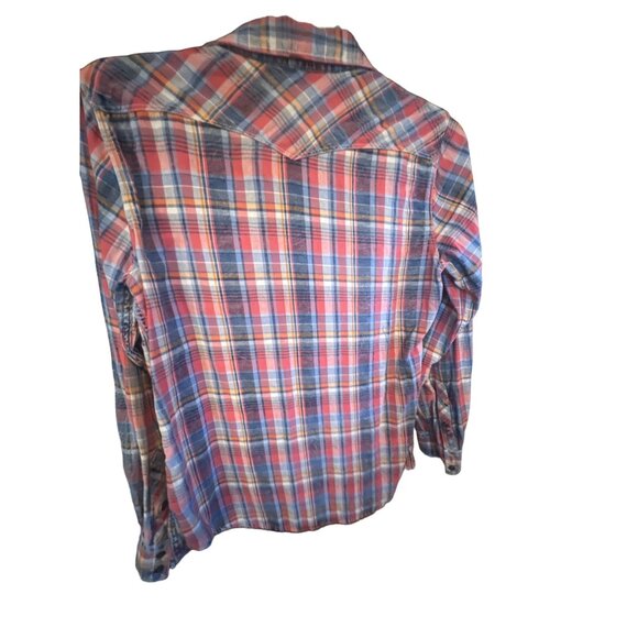 Orvis Women's Medium Plaid Flannel Button Down Shirt Western Style Blue and Red - Picture 2 of 4